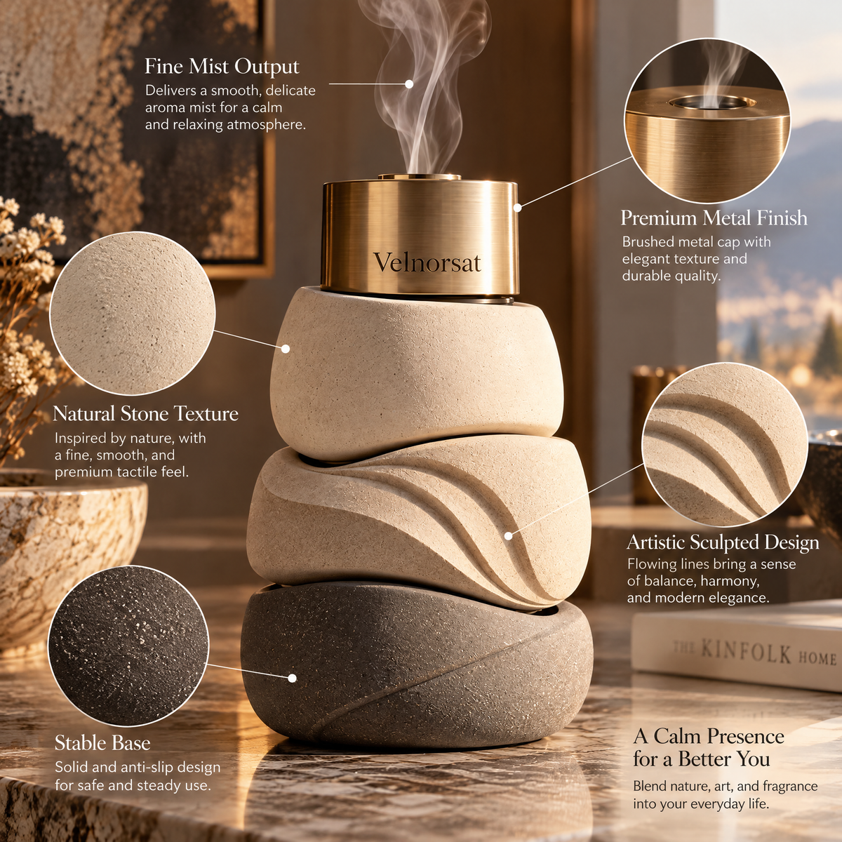Velnorsat™ Cairn Sculptural Mist Diffuser